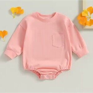 New Boutique Pink Long Sleeve Baby Romper, 3-6M